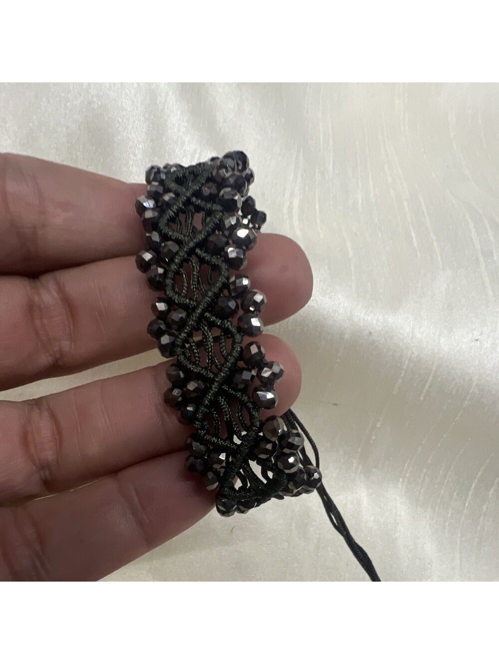 Swarovski Brown Crystal Bead Bracelet silk Cord Adjustable - NEW